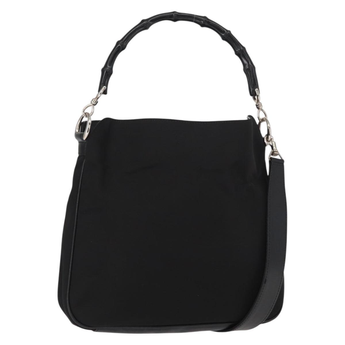 Gucci Bamboo Shoulder Bag Nylon 2way Black Silver 001 1638 Auth Ep11989